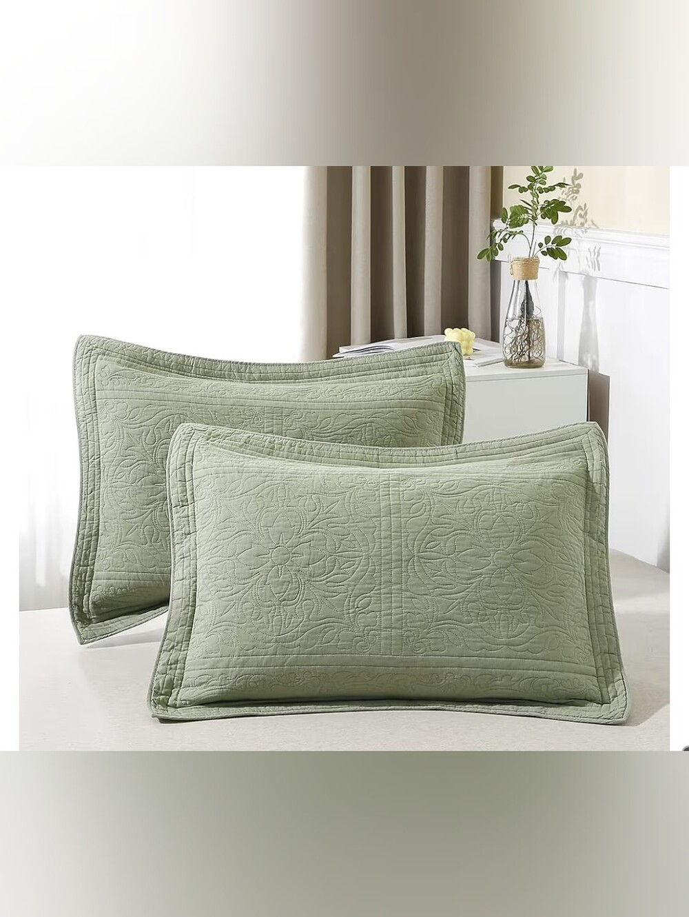 All Cotton  Quilted Sham - Sage Green 20x26